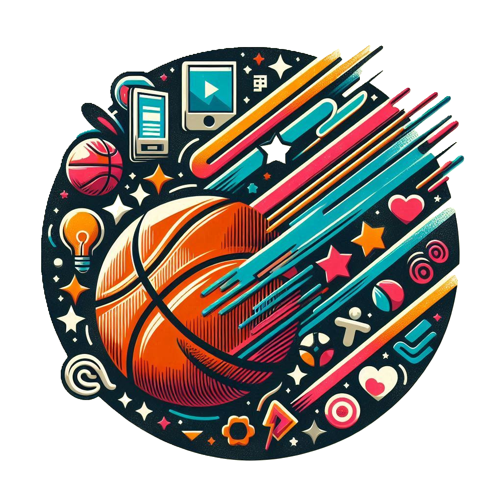 A logo of a basketball surrounded by social media