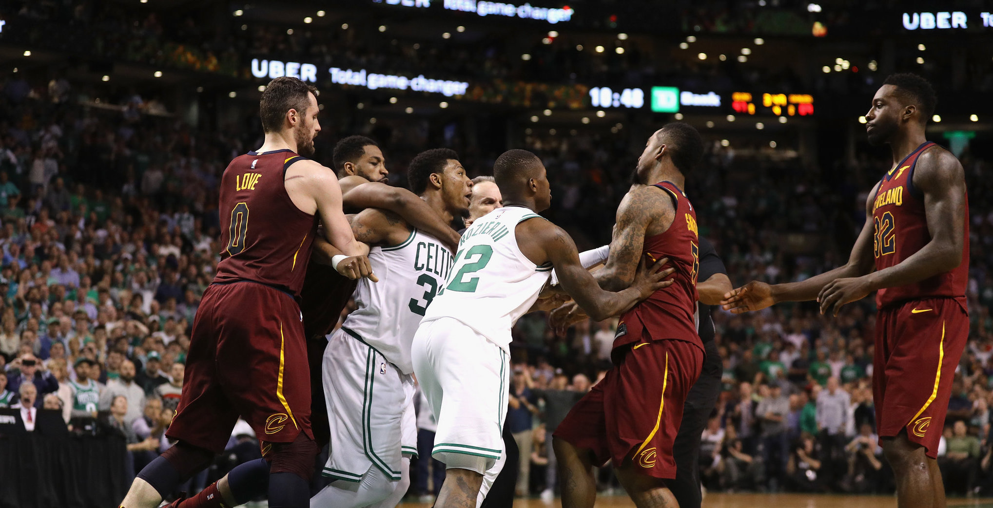 Boston and Cleveland get in a scuffle in a 2018 game